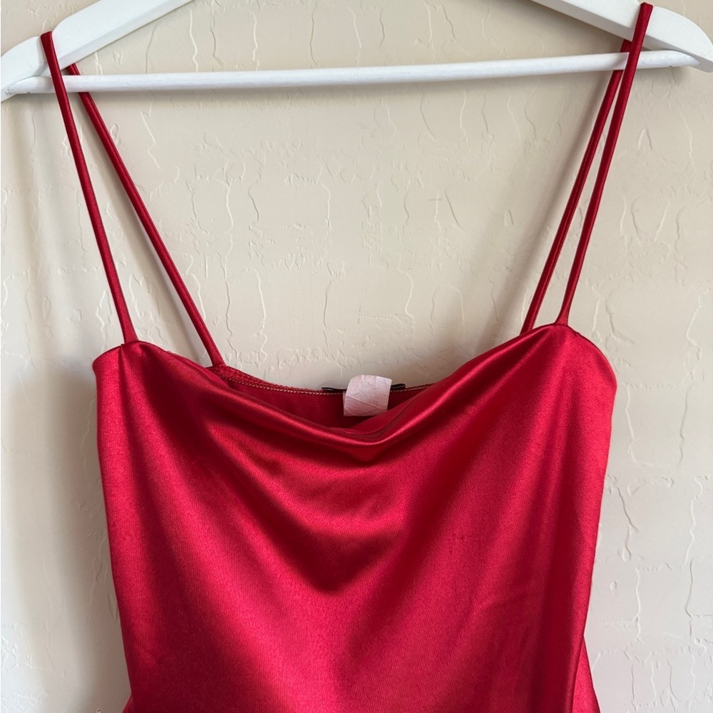 Charlotte Russe Bubble Hem Red Satiny Mini Spaghetti Strap Dress Small - Picture 3 of 7